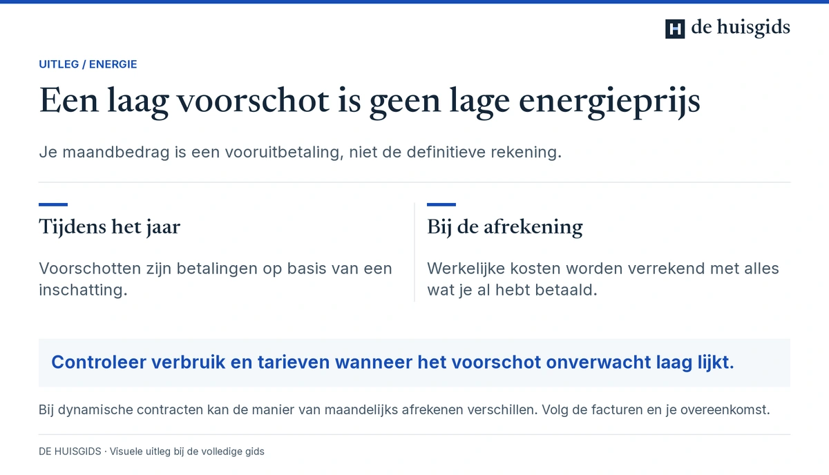 Maandelijkse voorschotten worden bij de jaarafrekening vergeleken met de werkelijke energiekosten.