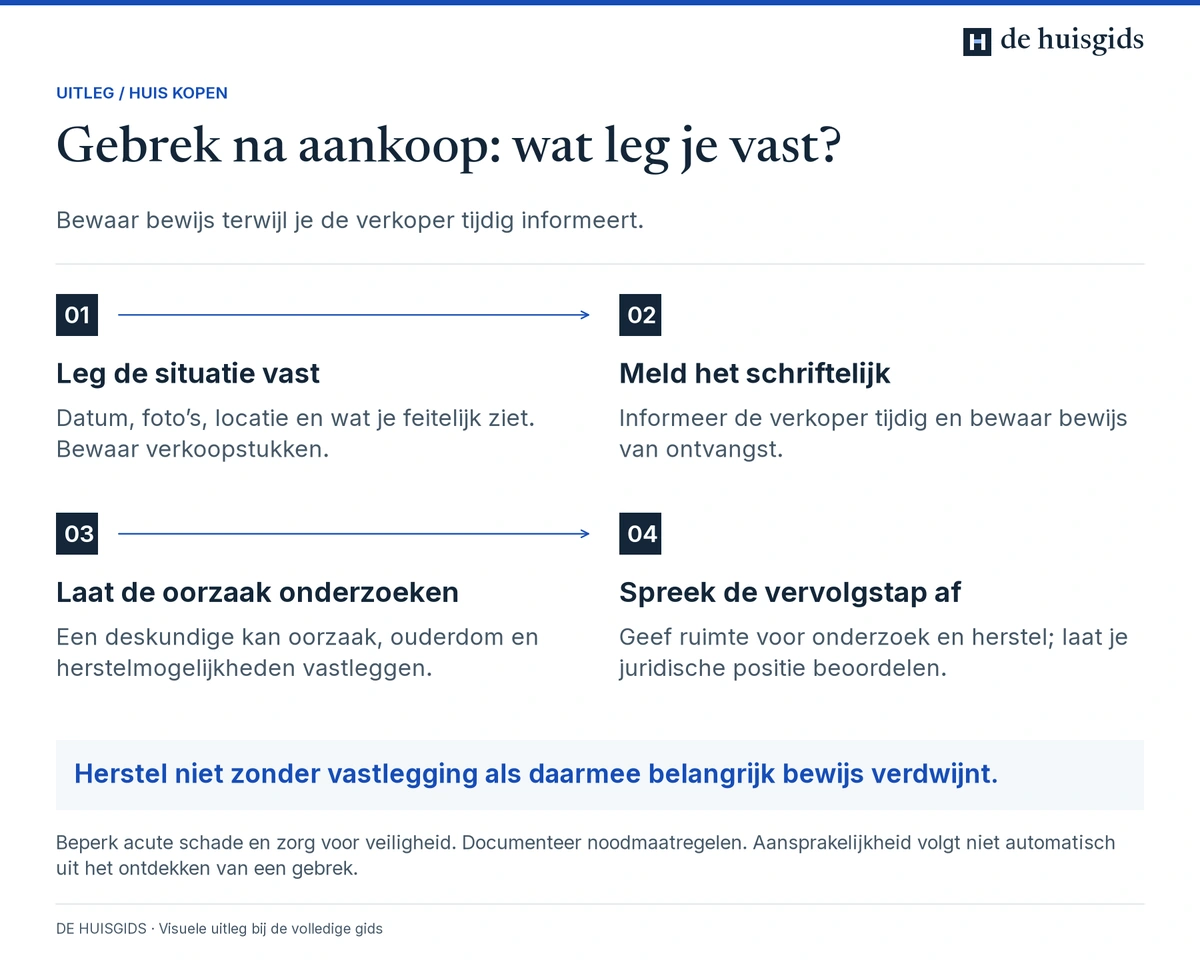 Dossieropbouw bij een ontdekt gebrek: vastleggen, schriftelijk melden, oorzaak laten onderzoeken en vervolgstappen afspreken.
