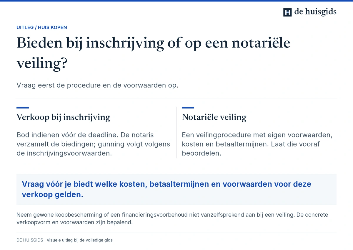 Verkoop bij inschrijving en een notariële veiling hebben verschillende procedures en voorwaarden.