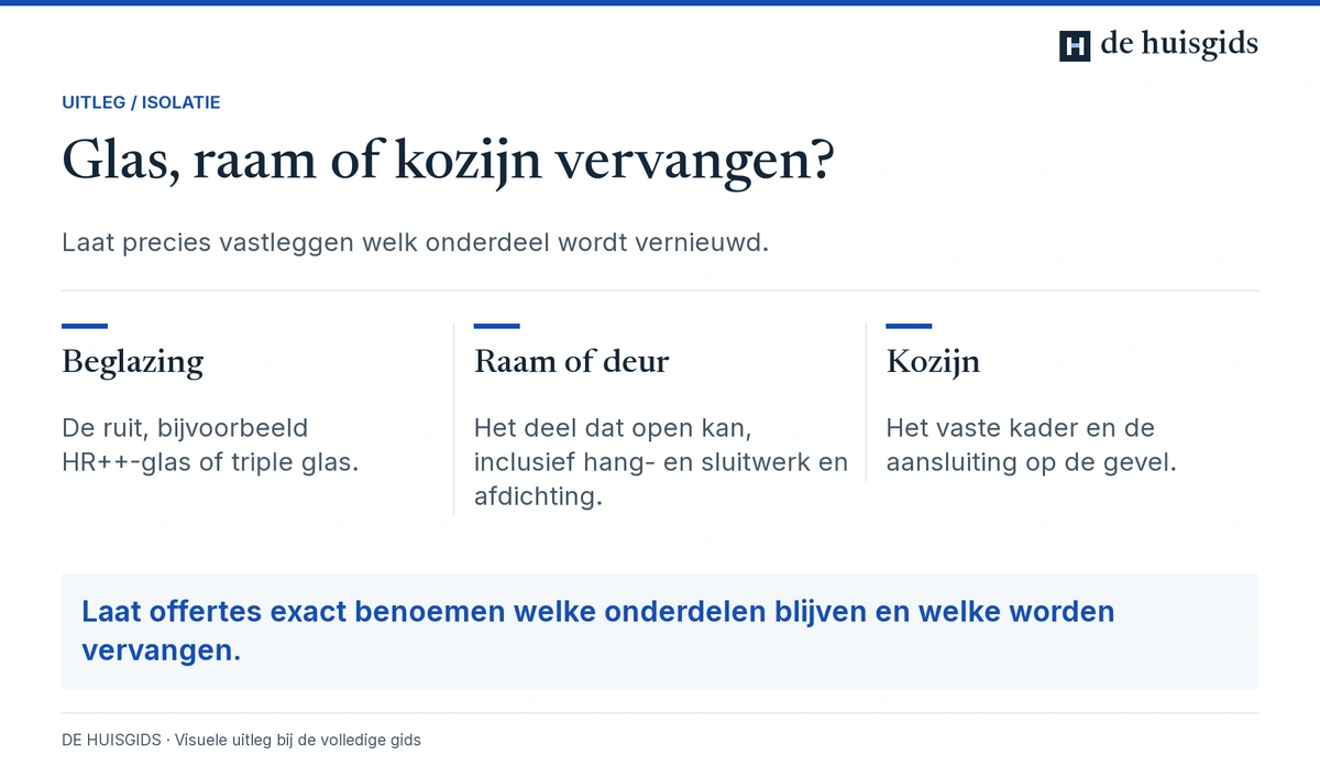 Verschil tussen alleen glas vervangen, een raam of deur vervangen en het volledige kozijn vervangen.