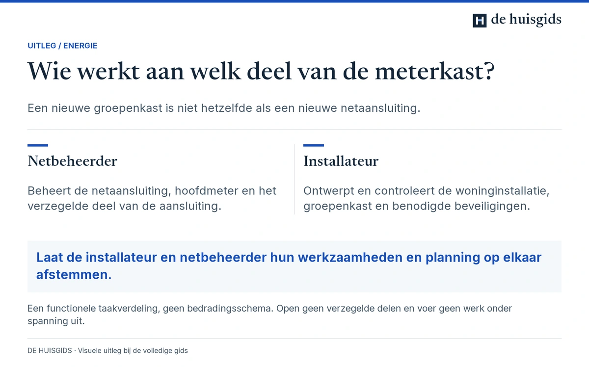 Verdeling van werkzaamheden in de meterkast tussen netbeheerder en elektricien.