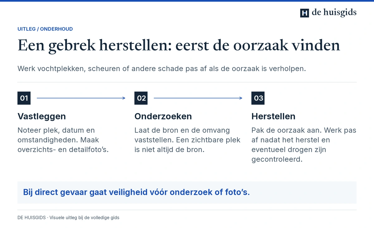 Onderhoudsprobleem vastleggen, de oorzaak laten onderzoeken en daarna gericht herstellen.