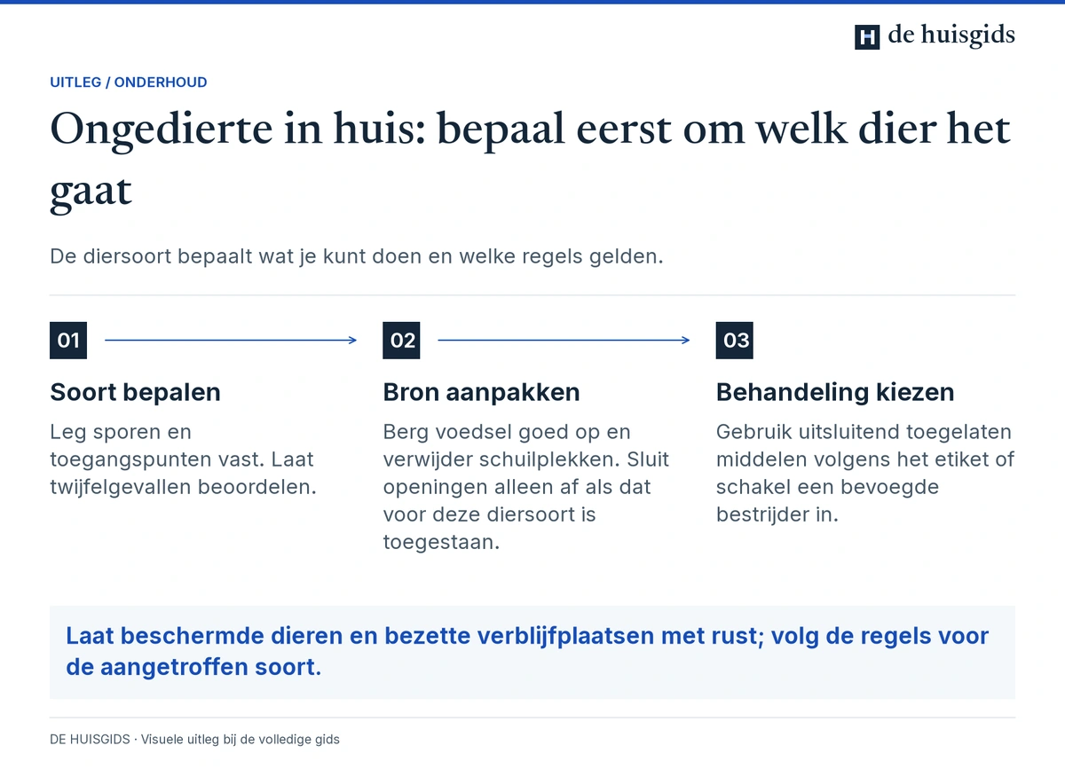 Ongedierte bestrijden door eerst de soort te herkennen, de oorzaak aan te pakken en passende maatregelen te kiezen.