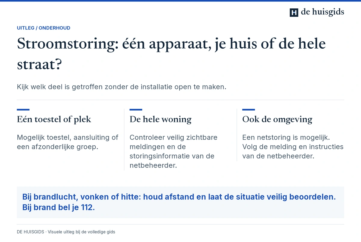 Bepalen of stroomuitval één apparaat, de hele woning of ook de omgeving treft.